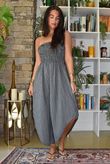 Arbi Gingham Shirring Bandeau Jumpsuit Black